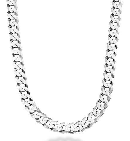 Sterling Silver Rhodium Plated Curb Chain Necklace, 11.5mm, 24