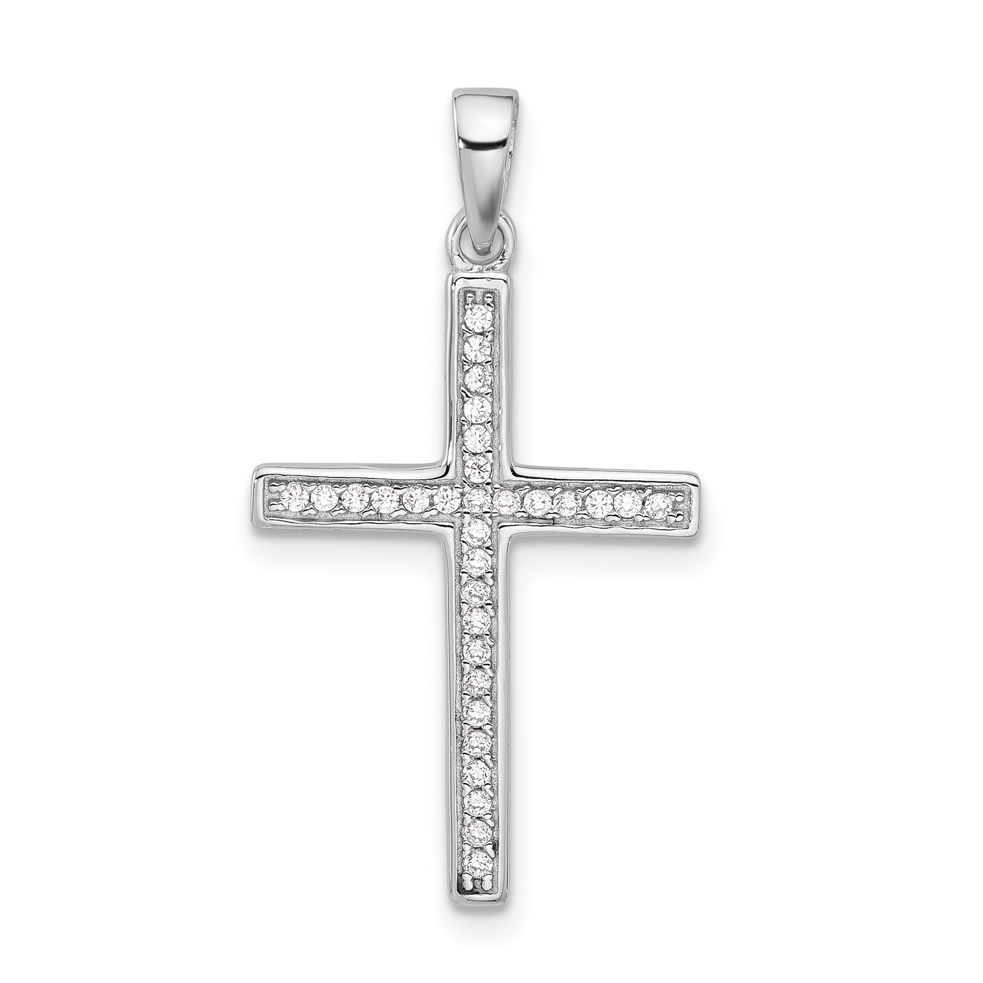 Sterling Silver Rhodium-plated Polished and CZ Latin Cross Pendant