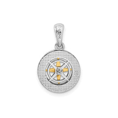 Sterling Silver Rhodium - Plated Polished Mini Compass with 14k Needle Pendant - JewelryAffairs