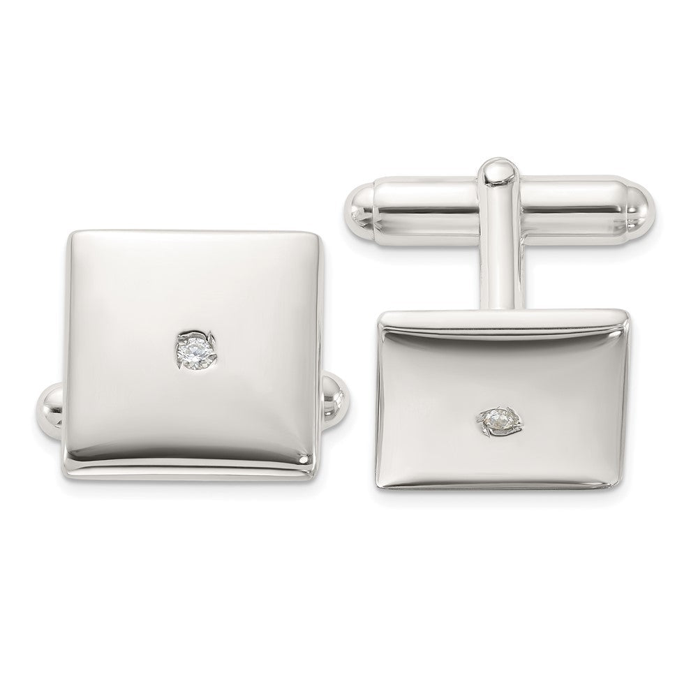 Sterling Silver Rhodium - plated Polished with CZ Square Cuff Links - JewelryAffairs
