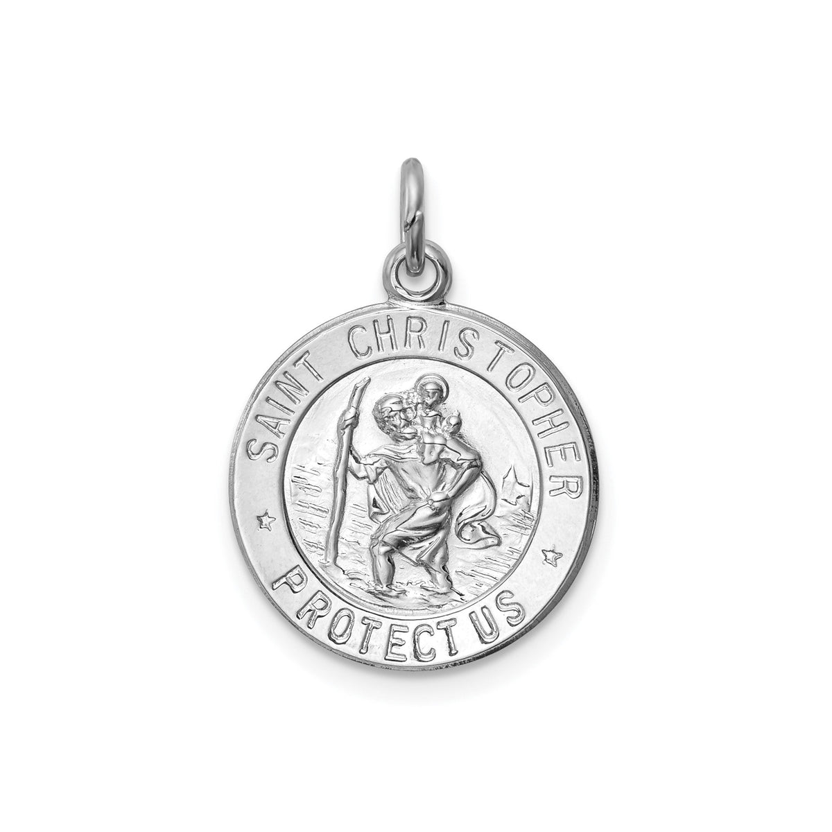 Sterling Silver Rhodium Plated Saint Christopher Medal Pendant, 21x15mm - JewelryAffairs