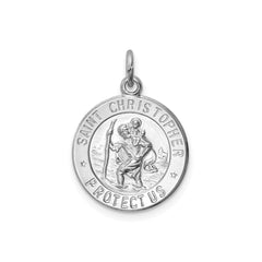 Sterling Silver Rhodium Plated Saint Christopher Medal Pendant, 21x15mm - JewelryAffairs