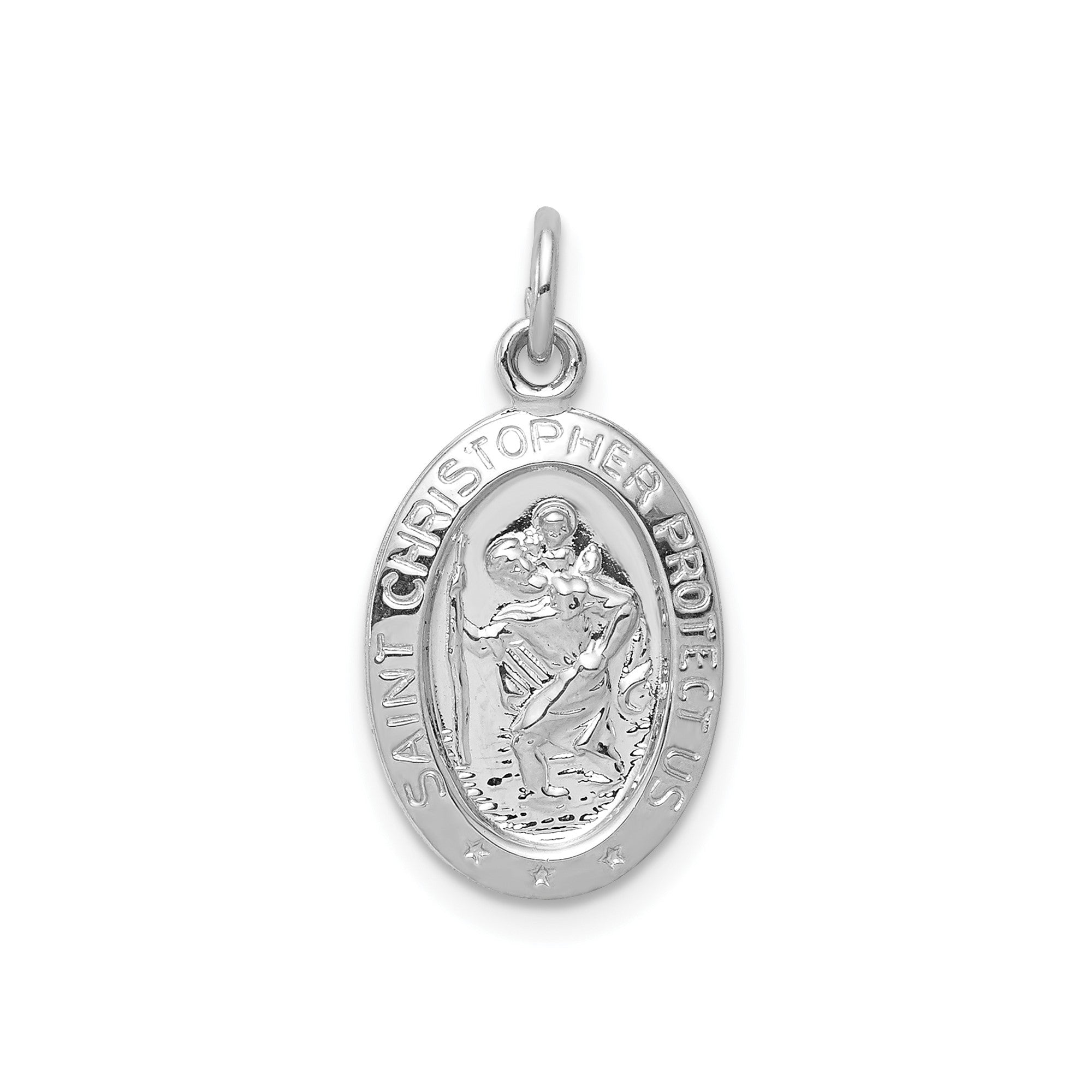Sterling Silver Rhodium - plated Saint Christopher Pendant, 22x10mm - JewelryAffairs
