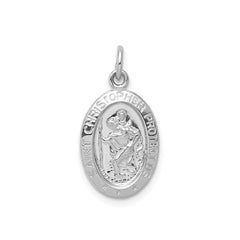 Sterling Silver Rhodium - plated Saint Christopher Pendant, 22x10mm - JewelryAffairs