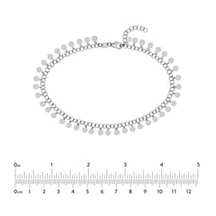 Sterling Silver Round Link Hanging Circle Charms Anklet, 10"