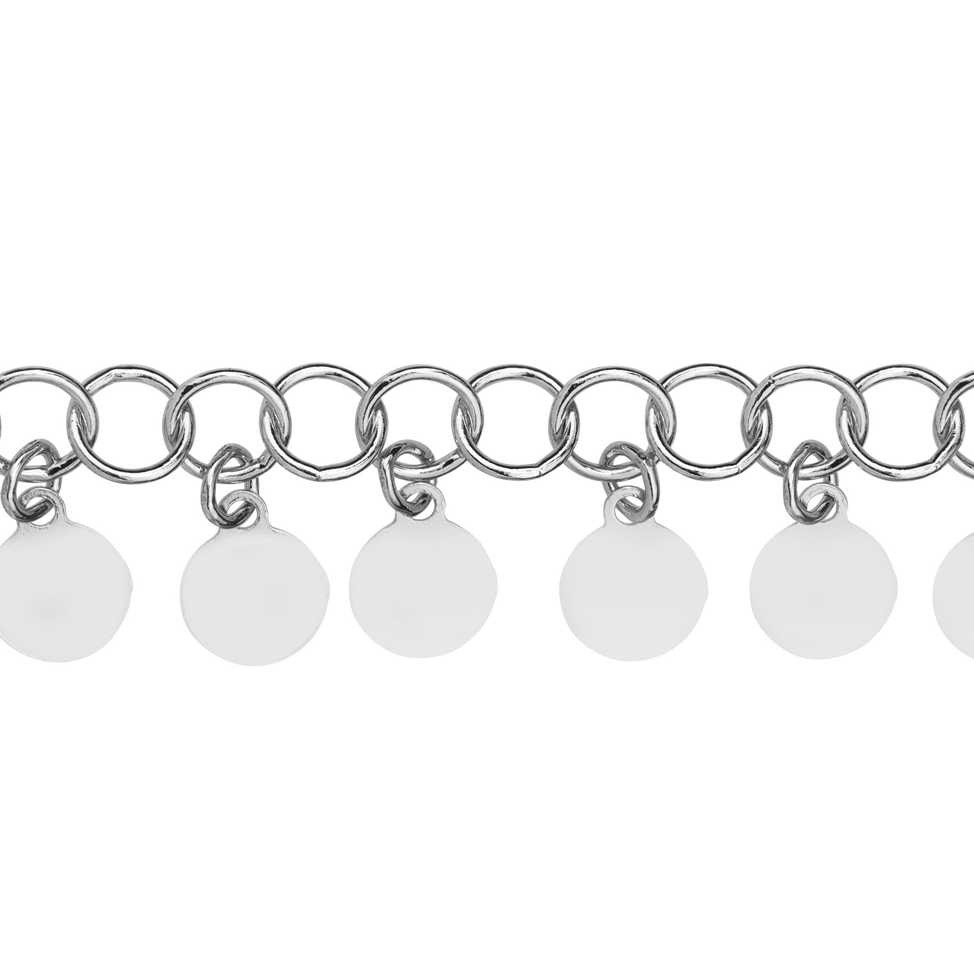 Sterling Silver Round Link Hanging Circle Charms Anklet, 10"