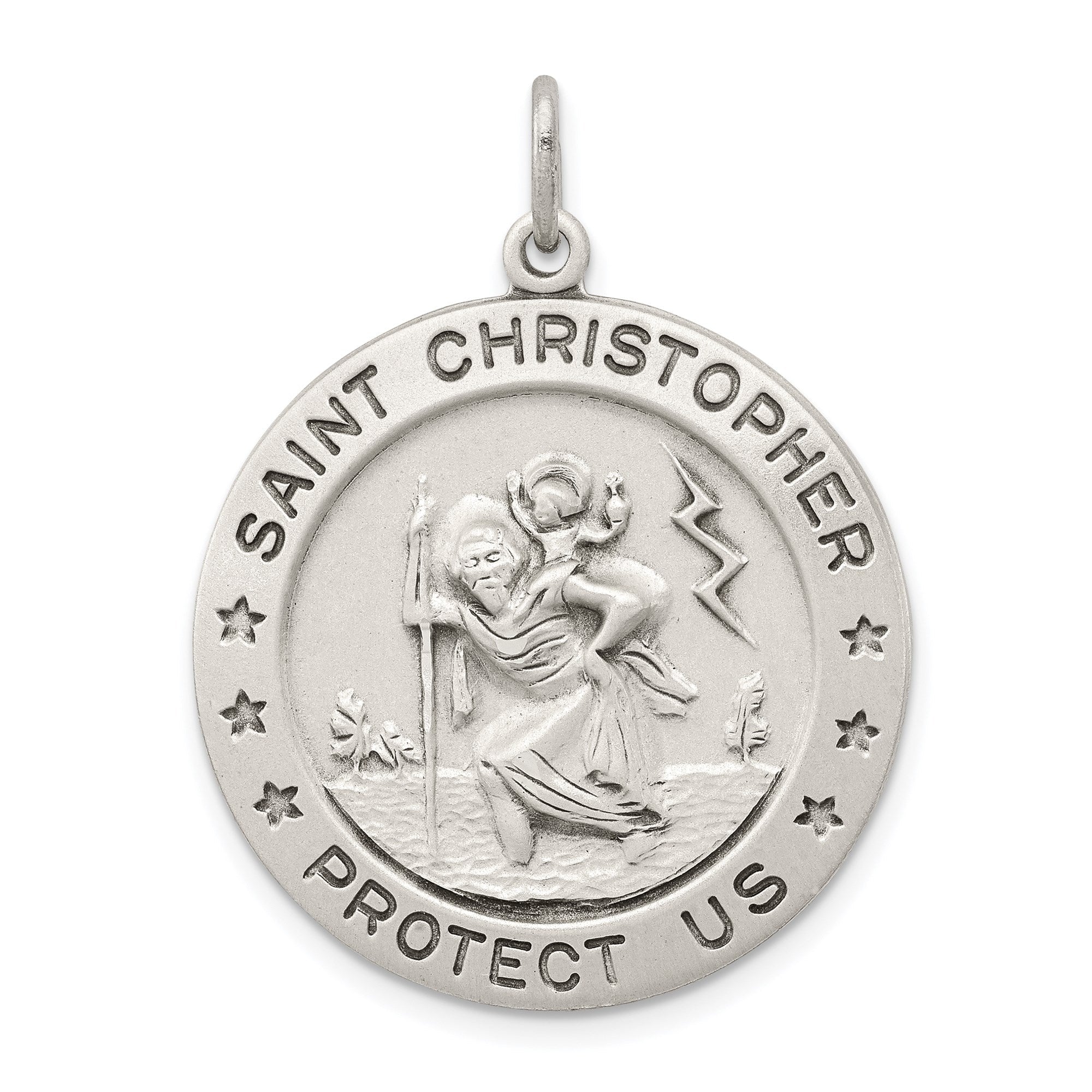 Sterling Silver Saint Christopher Medal Pendant, Antiqued Religious Medallion, 26mm - JewelryAffairs