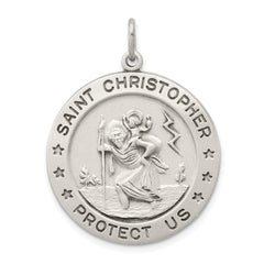 Sterling Silver Saint Christopher Medal Pendant, Antiqued Religious Medallion, 26mm - JewelryAffairs
