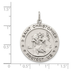 Sterling Silver Saint Christopher Medal Pendant, Antiqued Religious Medallion, 26mm - JewelryAffairs