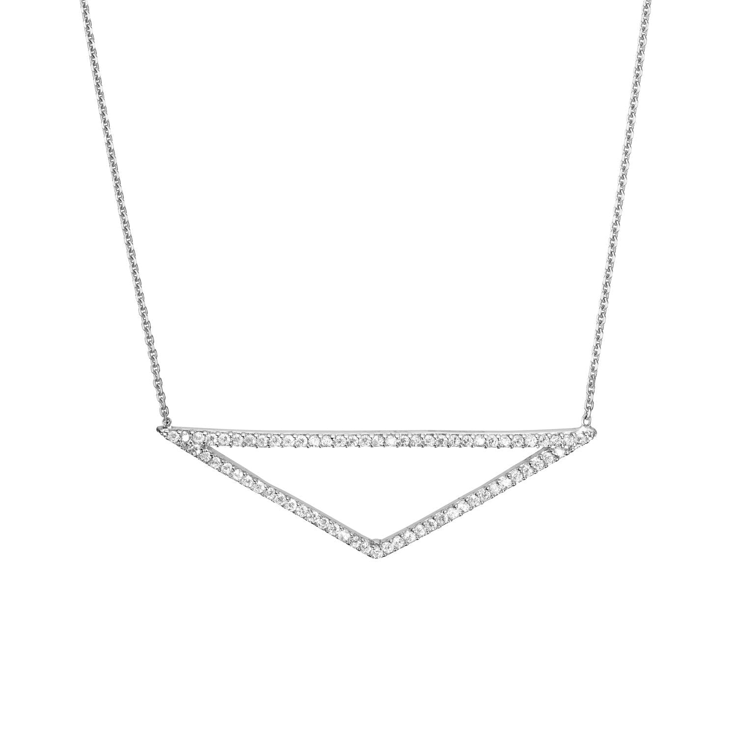 Sterling Silver Triangle Shaped Pendant CZ Necklace, 18" - JewelryAffairs