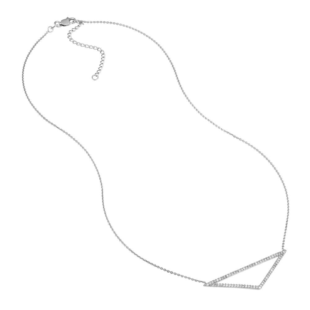 Sterling Silver Triangle Shaped Pendant CZ Necklace, 18" - JewelryAffairs
