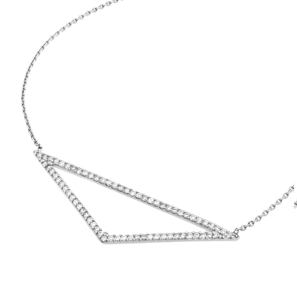 Sterling Silver Triangle Shaped Pendant CZ Necklace, 18" - JewelryAffairs