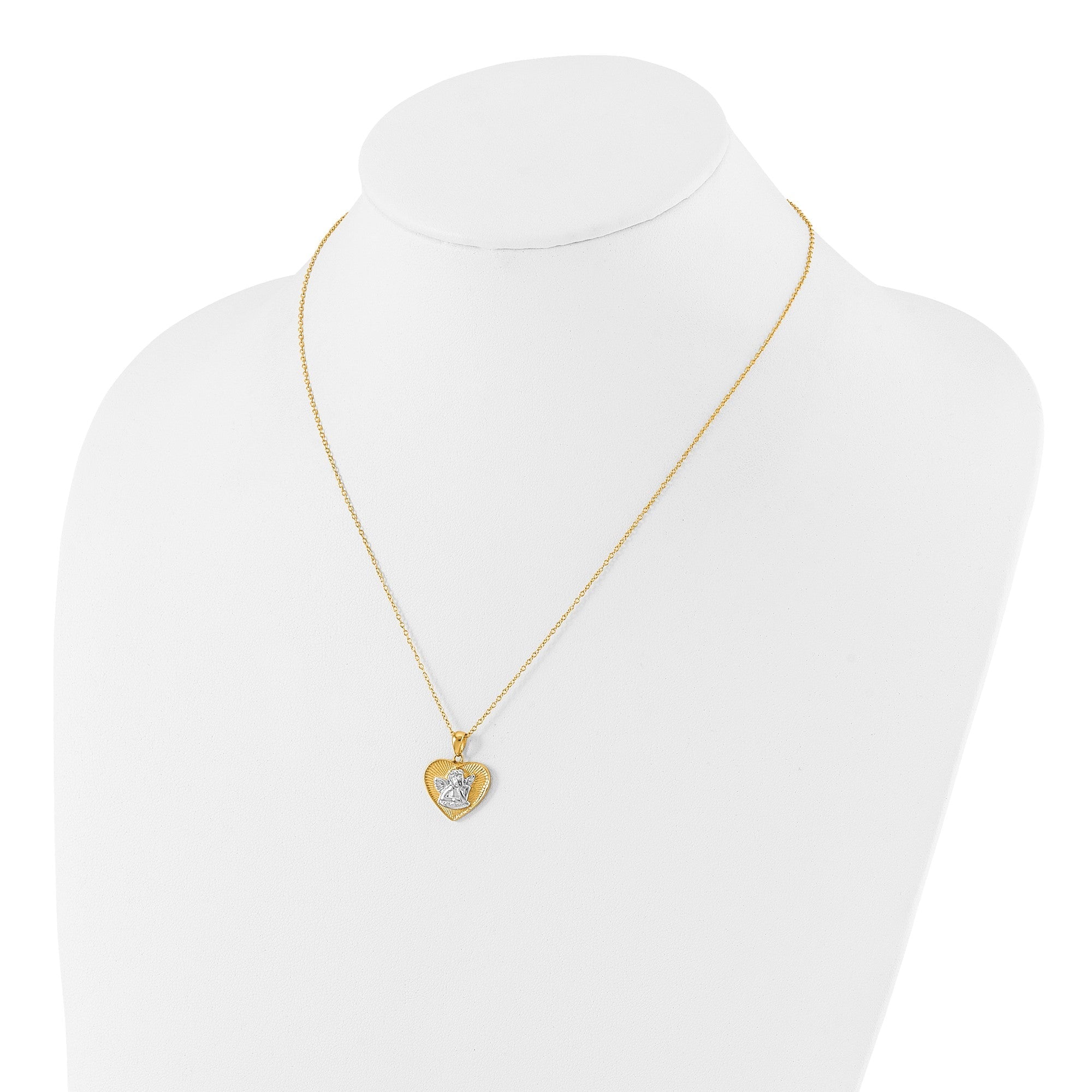 Sterling Silver With Gold Tone Angel and Heart 18in Pendant Necklace