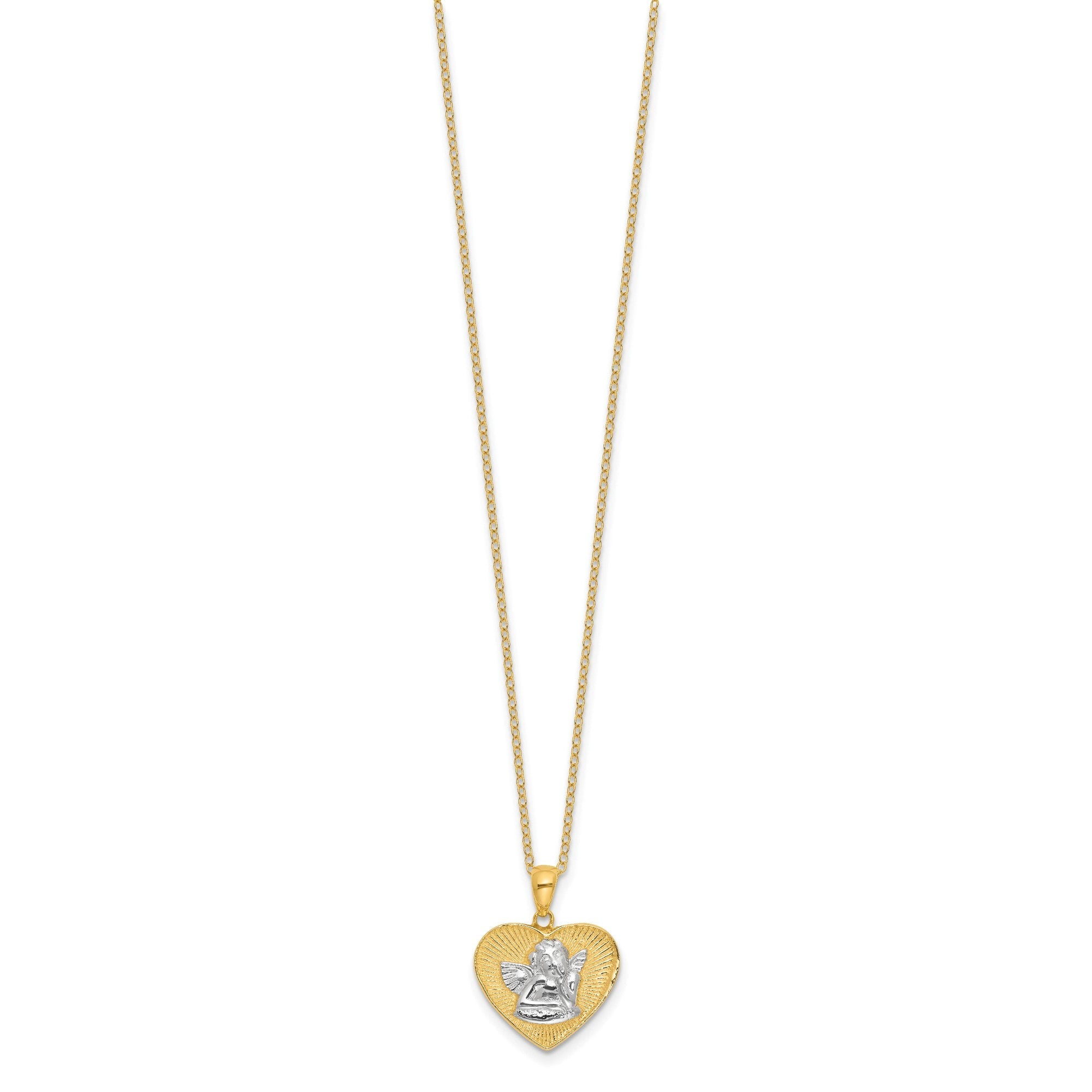 Sterling Silver With Gold Tone Angel and Heart 18in Pendant Necklace