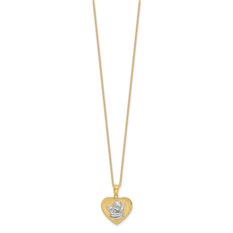 Sterling Silver With Gold Tone Angel and Heart 18in Pendant Necklace