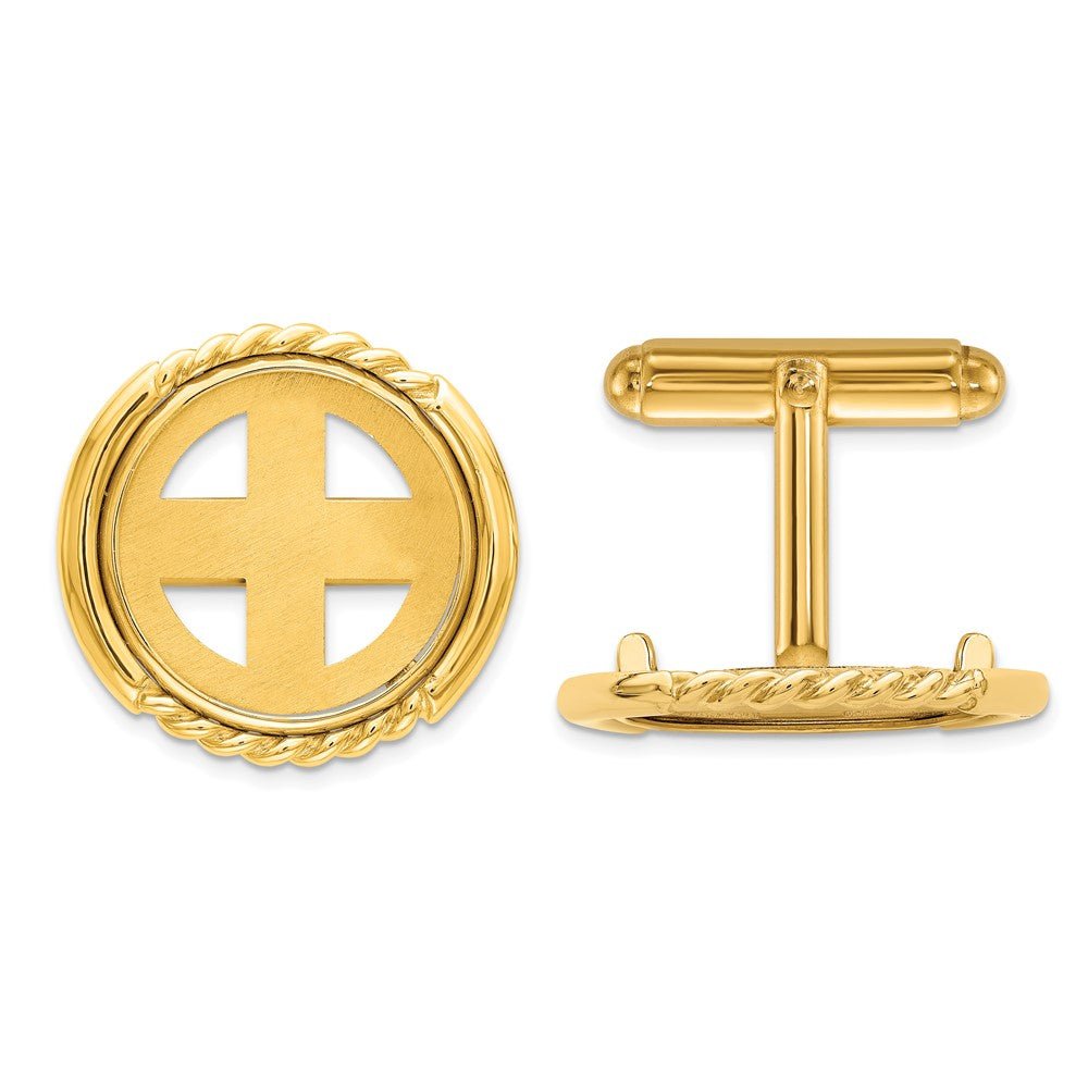 Wideband Distinguished Coin Jewelry 14k Real Gold Men's Polished Bright and Twisted 16.5mm Coin Bezel Cuff Links - JewelryAffairs