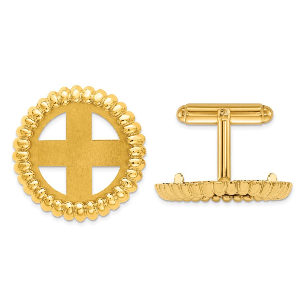 Wideband Distinguished Coin Jewelry 14k Real Gold Men's Polished Fluted 21.6mm Coin Bezel Cuff Links - JewelryAffairs