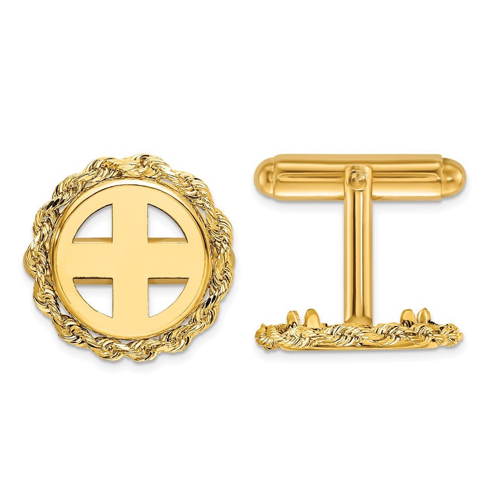 Wideband Distinguished Coin Jewelry 14k Real Gold Men's Polished Rope 13.0mm Coin Bezel Cuff Links - JewelryAffairs
