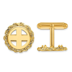 Wideband Distinguished Coin Jewelry 14k Real Gold Men's Polished Rope 13.0mm Coin Bezel Cuff Links - JewelryAffairs