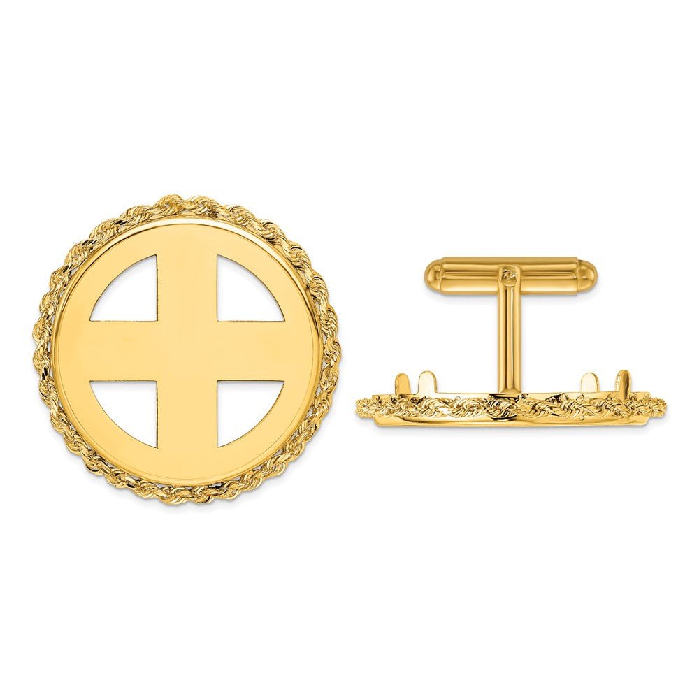 Wideband Distinguished Coin Jewelry 14k Real Gold Men's Polished Rope 27.0mm Coin Bezel Cuff Links - JewelryAffairs