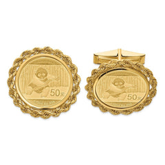 Wideband Distinguished Coin Jewelry 14k Real Gold Men's Polished Rope Mounted 1/10oz Panda Coin Bezel Cuff Links - JewelryAffairs