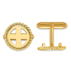 Wideband Distinguished Coin Jewelry 14k Real Gold Men's Polished Twisted Wire 13.0mm Coin Bezel Cuff Links - JewelryAffairs