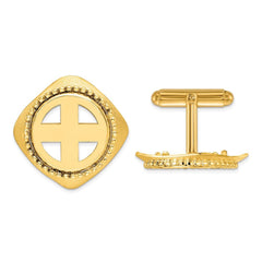 Wideband Distinguished Coin Jewelry 14k Real Gold Men's Textured and Beaded Diamond Shaped 16.5mm Coin Bezel Cuff Links - JewelryAffairs