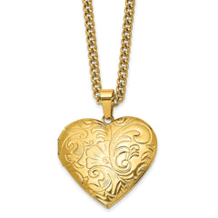 Yellow Heart Locket Pendant on a 24 inch Curb Chain Necklace - JewelryAffairs