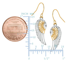 10k 2 Tone Yellow And White Gold Diamond Cut Angel Wings Drop Earrings - JewelryAffairs
