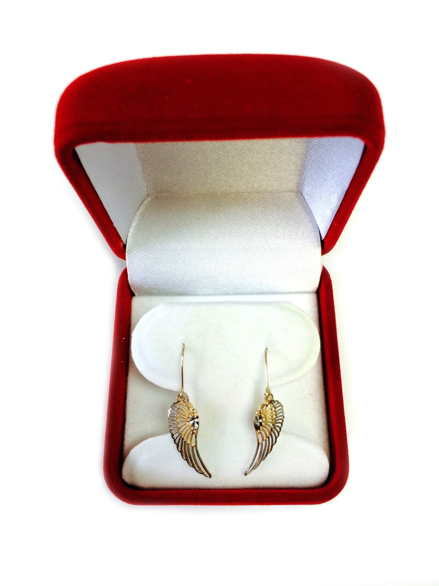 10k 2 Tone Yellow And White Gold Diamond Cut Angel Wings Drop Earrings - JewelryAffairs