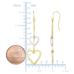 10K White And Yellow Gold Diamond Cut Heart Double Strand Drop Earrings
