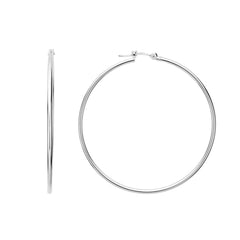 10k White Gold 1.5mm Shiny Round Tube Hoop Earrings