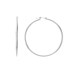 10k White Gold 1.5mm Shiny Round Tube Hoop Earrings