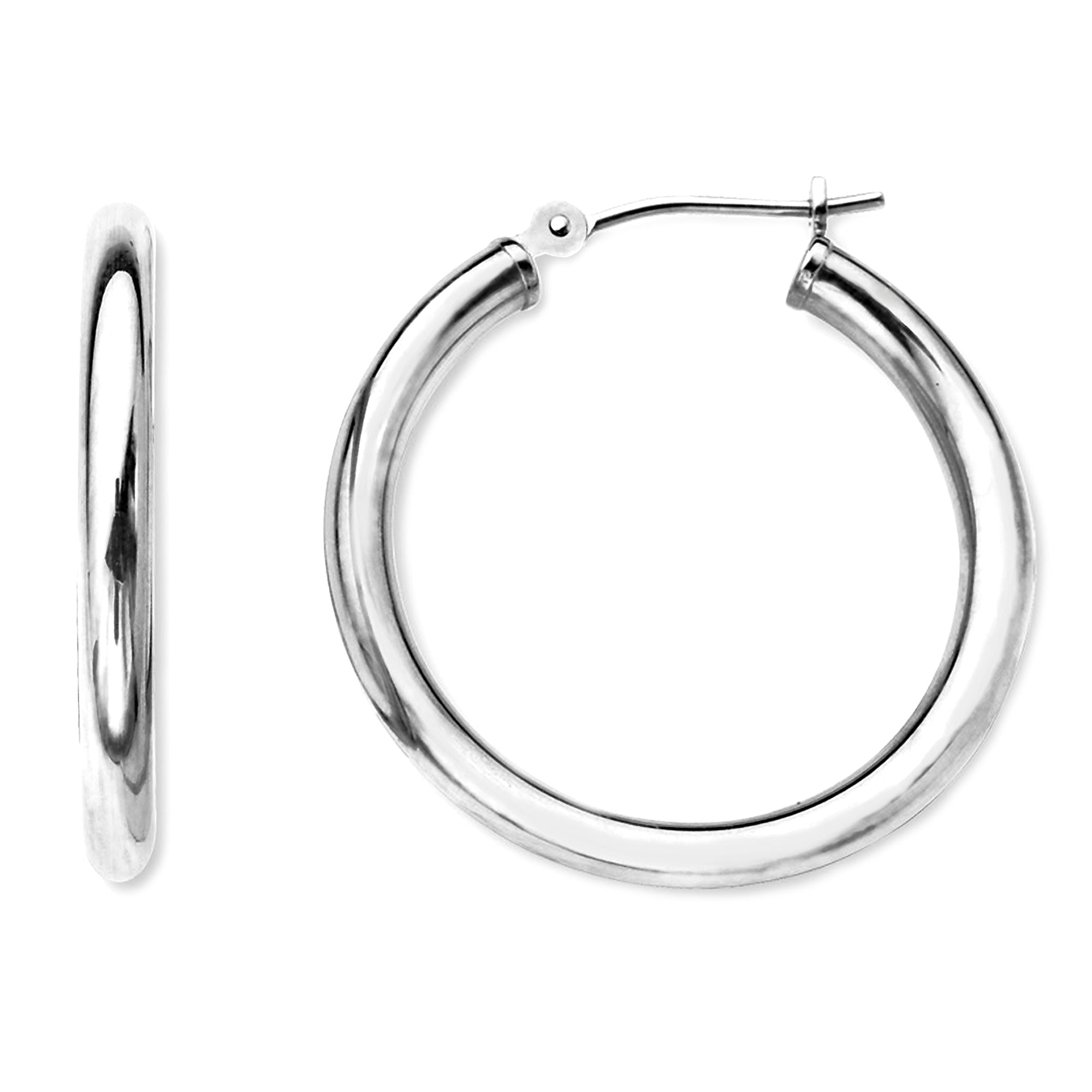 10k White Gold 2mm Shiny Round Tube Hoop Earrings