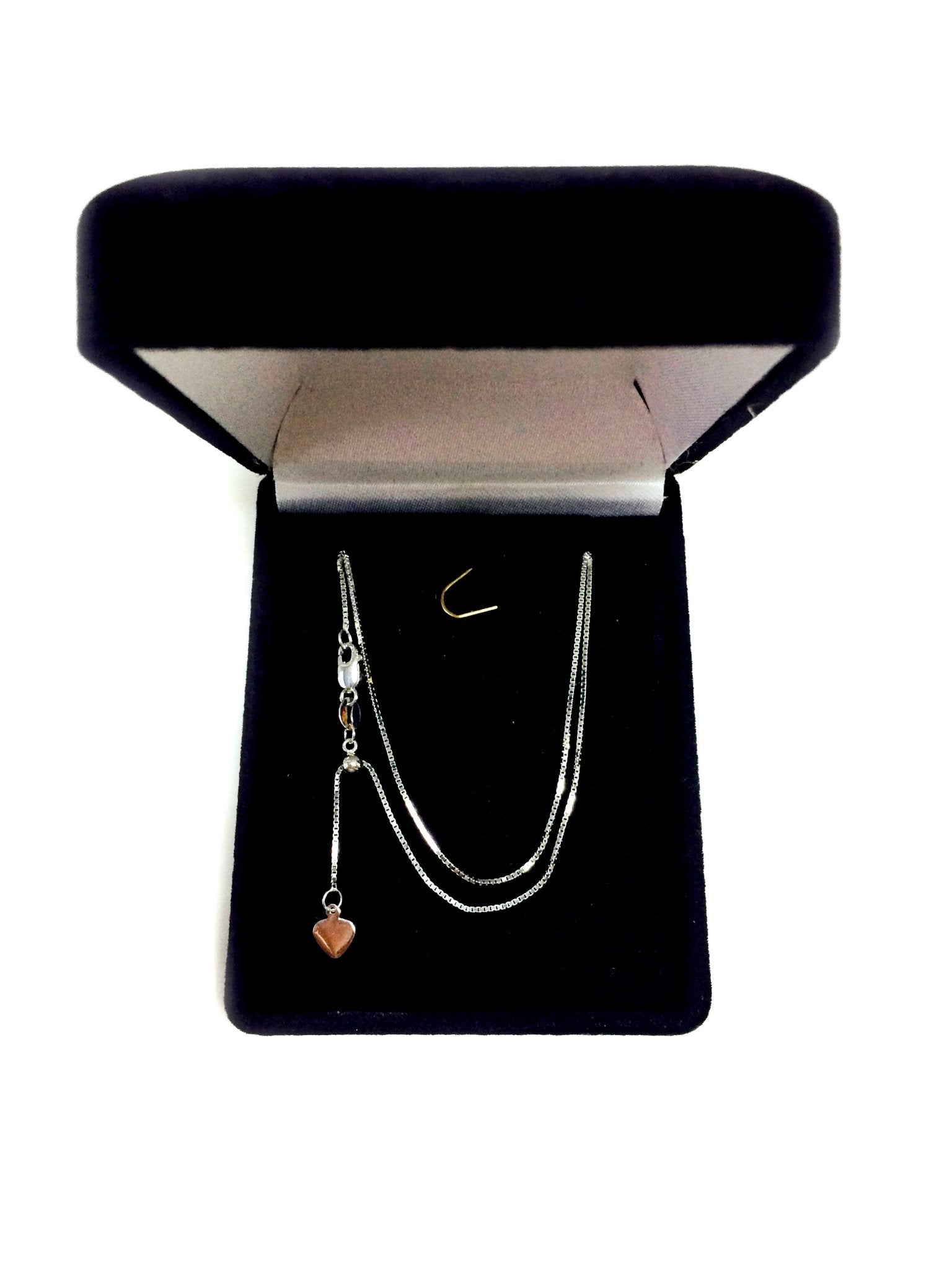 10k White Gold Adjustable Box Link Chain Necklace, 0.7mm, 22" - JewelryAffairs