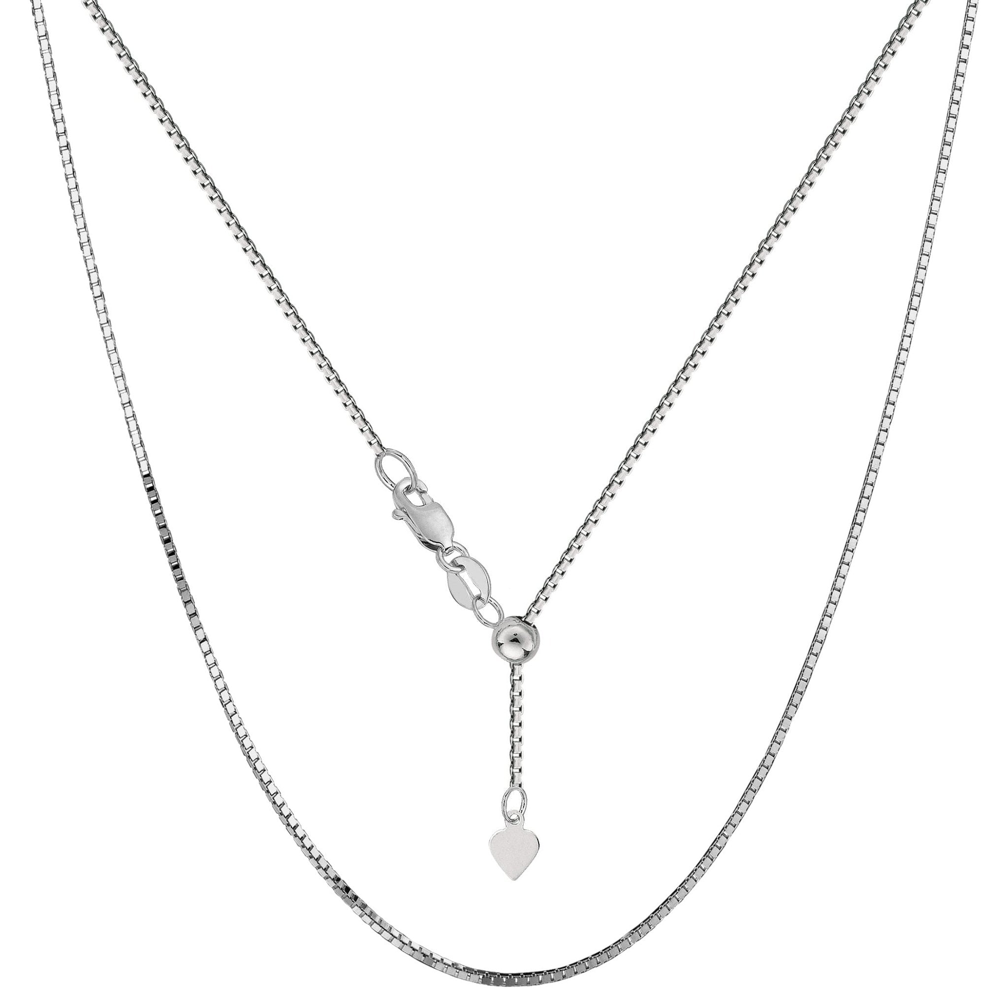10k White Gold Adjustable Box Link Chain Necklace, 0.85mm, 22" - JewelryAffairs