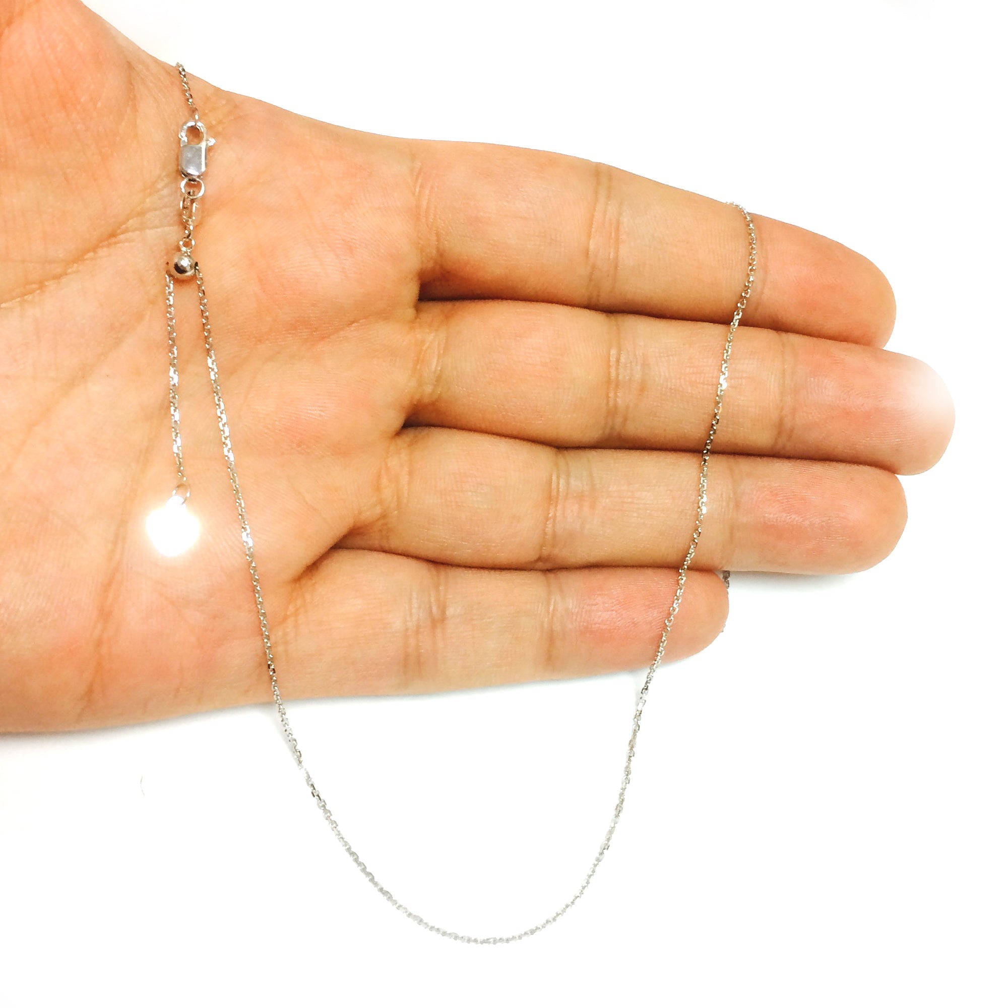 10k White Gold Adjustable Cable Link Chain Necklace, 0.9mm, 22" - JewelryAffairs