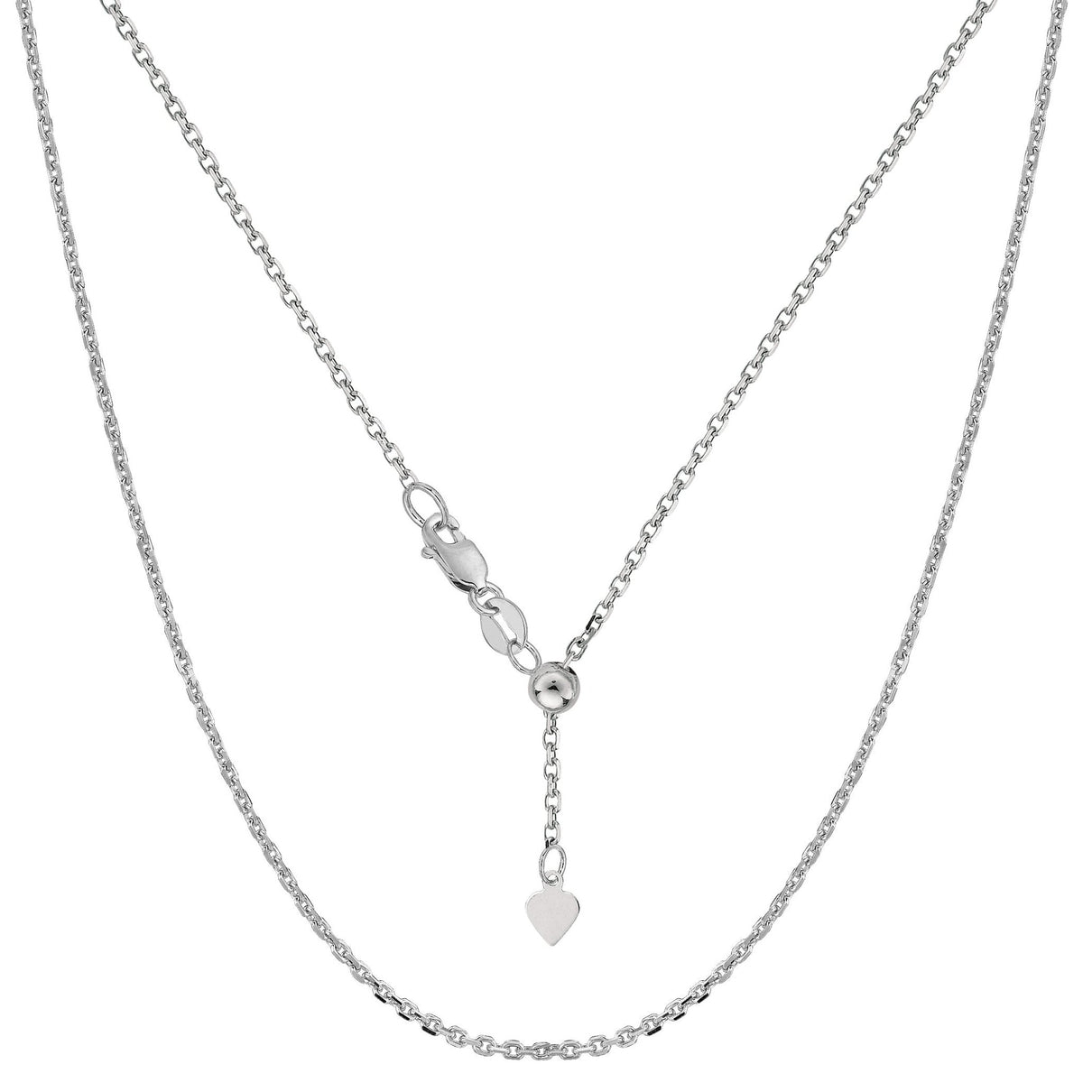 10k White Gold Adjustable Cable Link Chain Necklace, 0.9mm, 22" - JewelryAffairs
