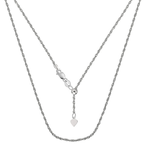 10k White Gold Adjustable Rope Link Chain Necklace, 1.0mm, 22"