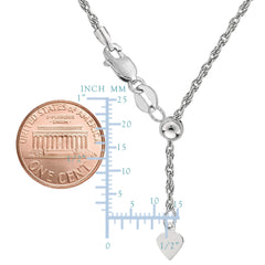 10k White Gold Adjustable Rope Link Chain Necklace, 1.0mm, 22" - JewelryAffairs