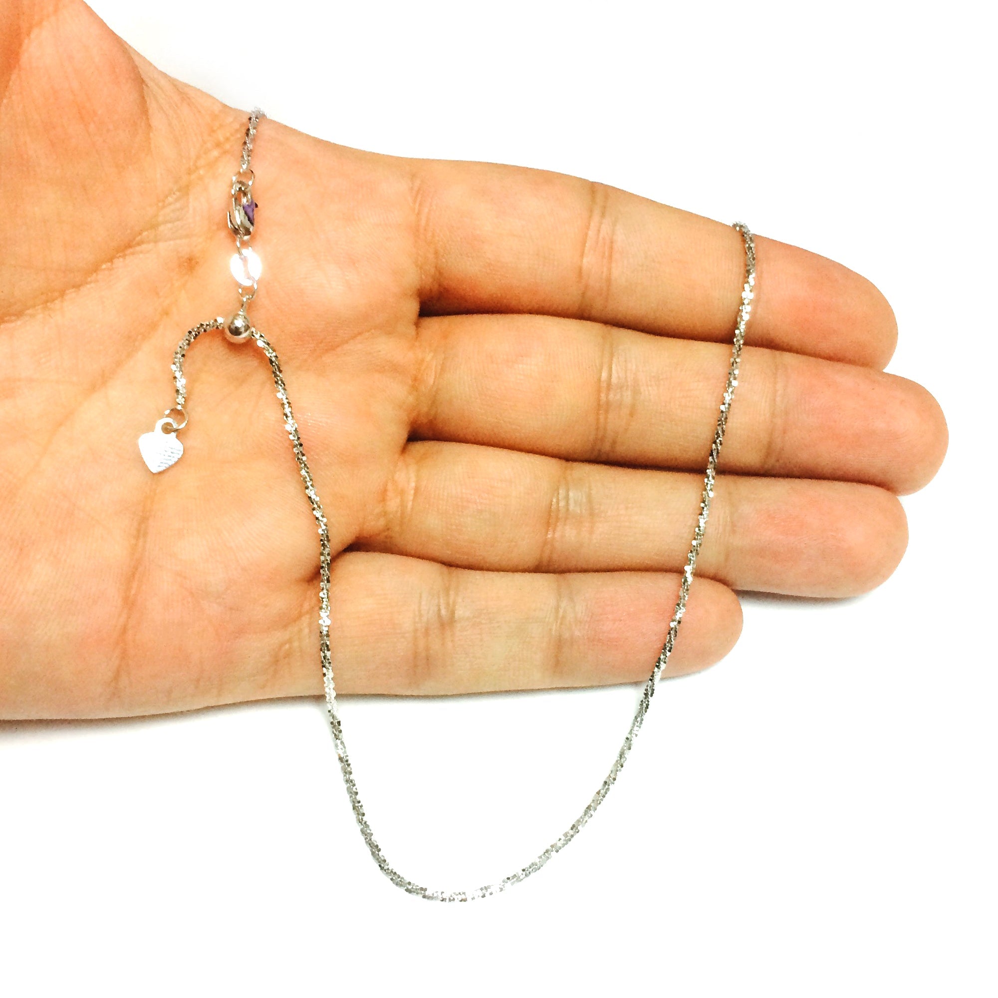 10k White Gold Adjustable Sparkle Link Chain Necklace, 1.5mm, 22" - JewelryAffairs