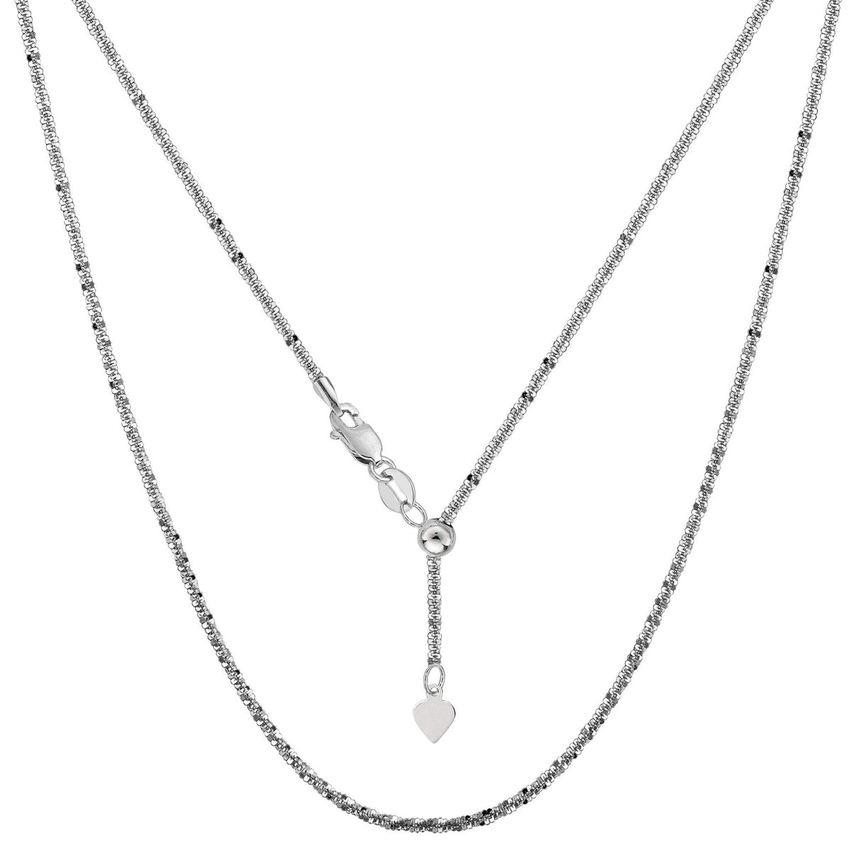 10k White Gold Adjustable Sparkle Link Chain Necklace, 1.5mm, 22" - JewelryAffairs