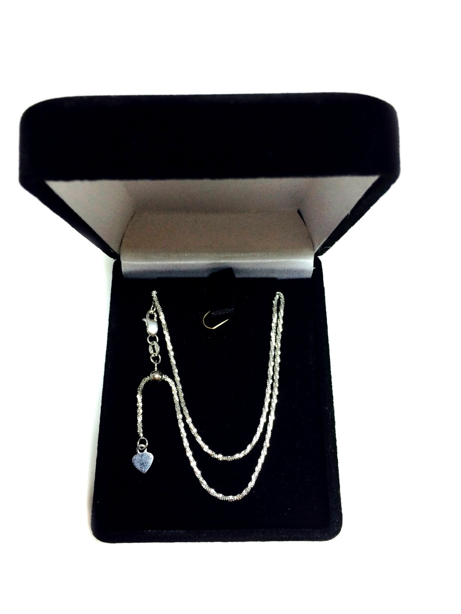 10k White Gold Adjustable Sparkle Link Chain Necklace, 1.5mm, 22" - JewelryAffairs