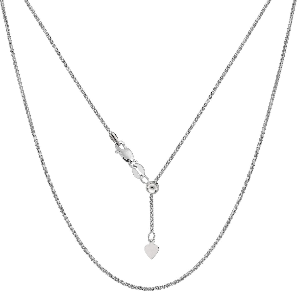 10k White Gold Adjustable Wheat Link Chain Necklace, 1.0mm, 22" - JewelryAffairs