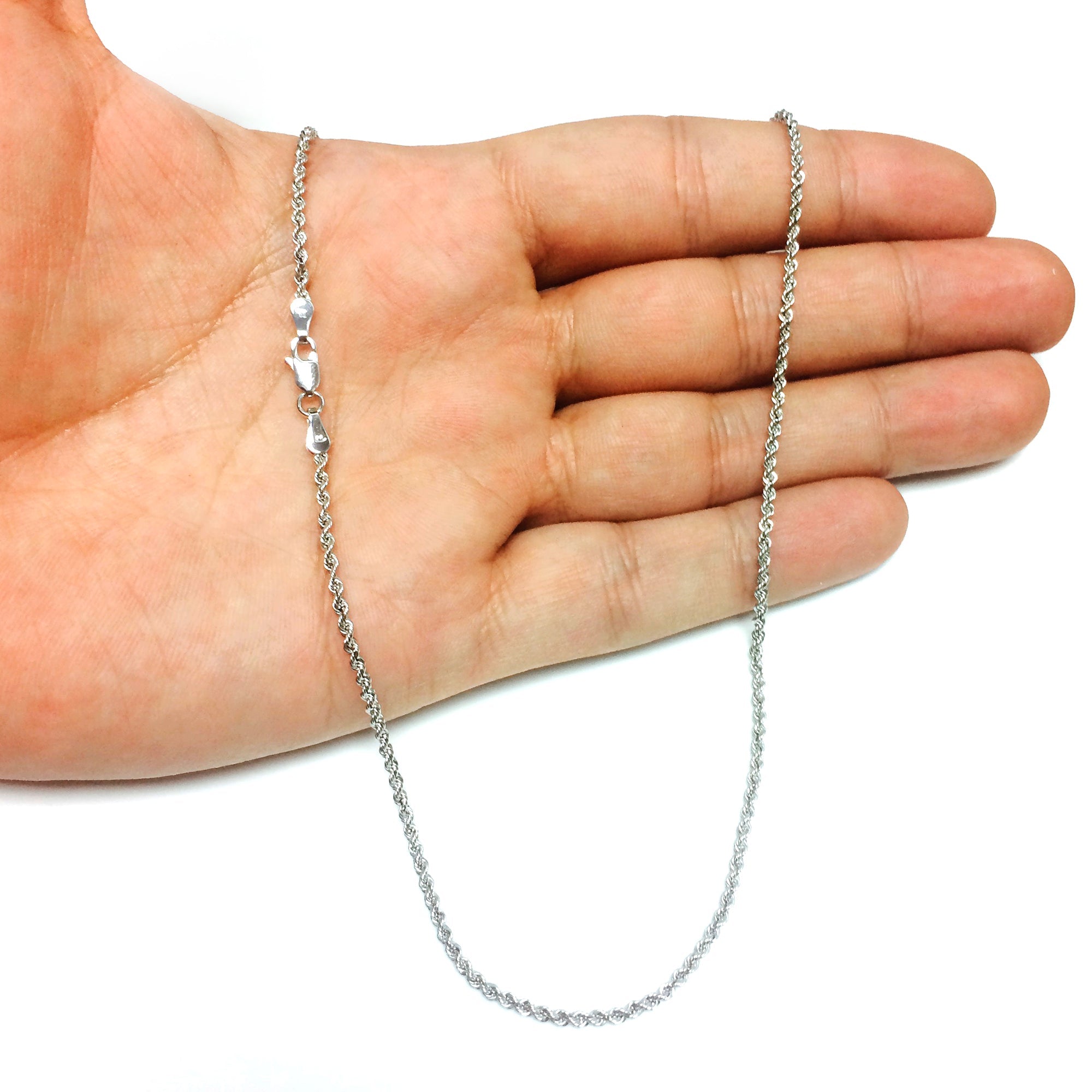 10K White Gold Hollow Rope Chain Necklace, 2mm, 24" - JewelryAffairs