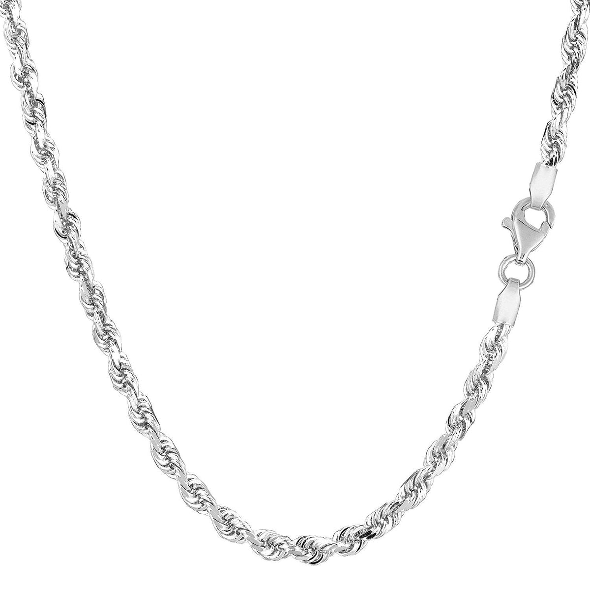 10K White Gold Hollow Rope Chain Necklace, 2mm, 24" - JewelryAffairs