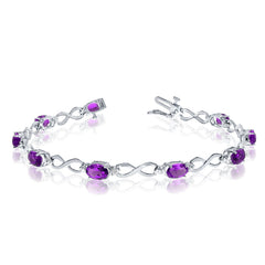 10K White Gold Oval Amethyst Stones And Diamonds Infinity Tennis Bracelet, 7" - JewelryAffairs