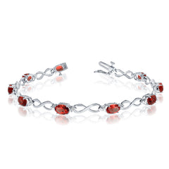 10K White Gold Oval Garnet Stones And Diamonds Infinity Tennis Bracelet, 7" - JewelryAffairs