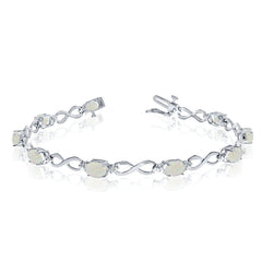 10K White Gold Oval Opal Stones And Diamonds Infinity Tennis Bracelet, 7" - JewelryAffairs