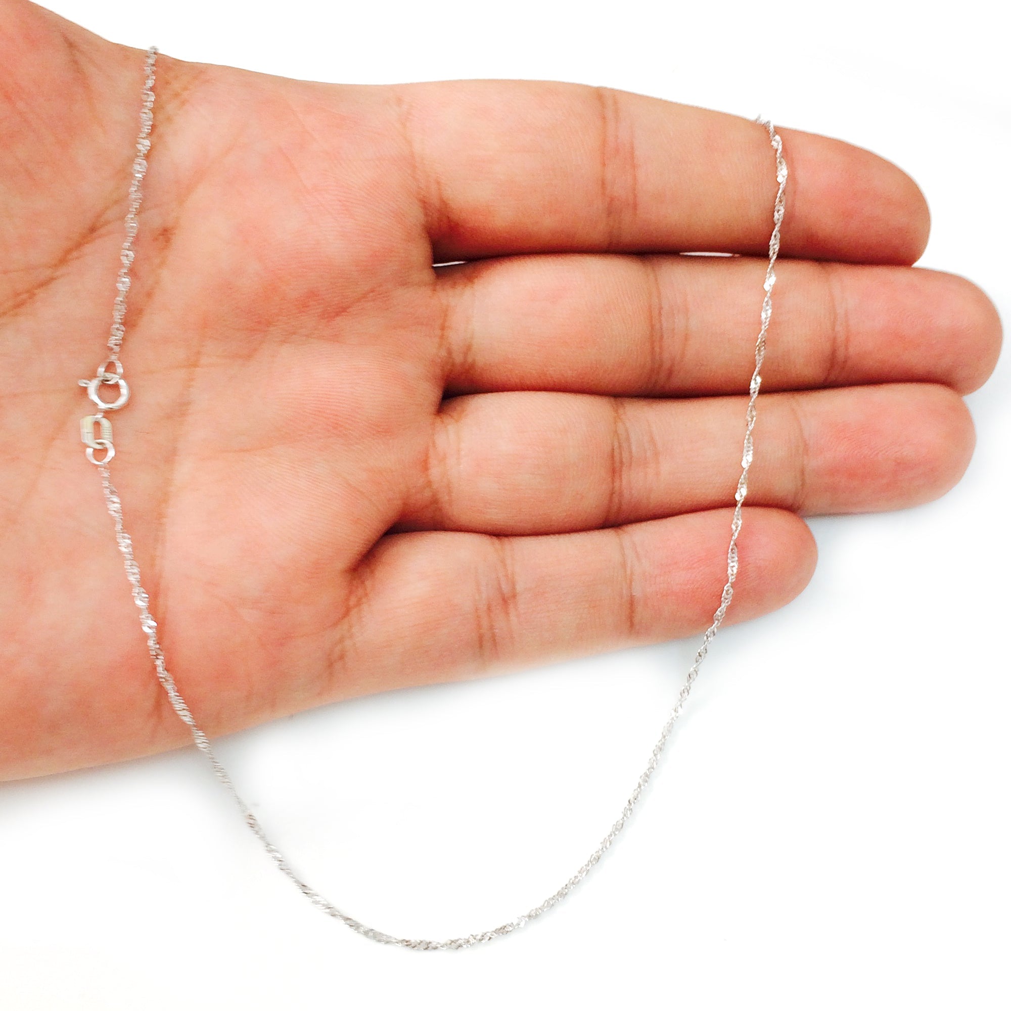 10k White Gold Singapore Chain Necklace, 1.0mm - JewelryAffairs